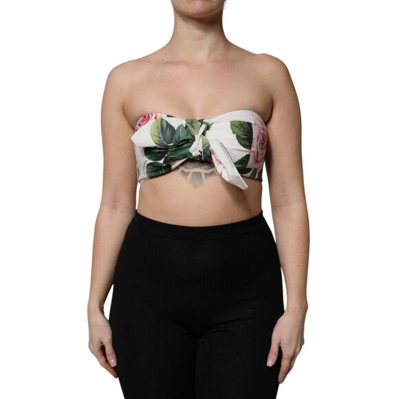 Dolce & Gabbana White Floral Print Cropped Bustier Corset Women's Top